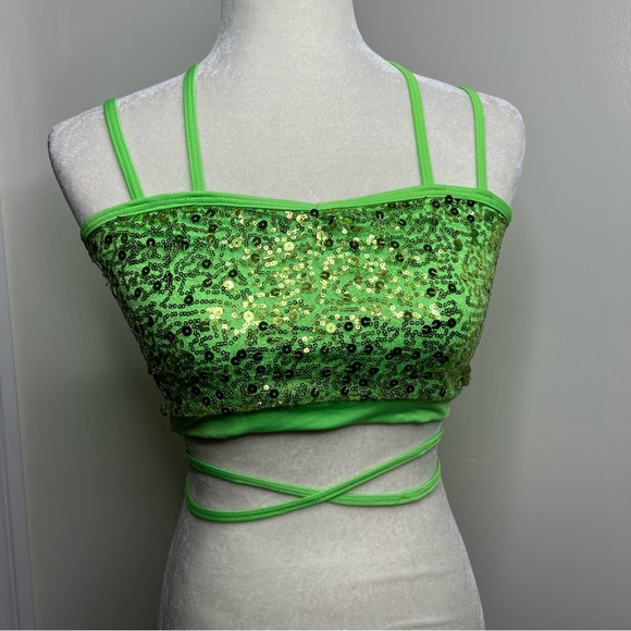 Ferreira Dance Sequin Crop Top w/ Tie Strap Detail Size Small Adult Green - Picture 2 of 10
